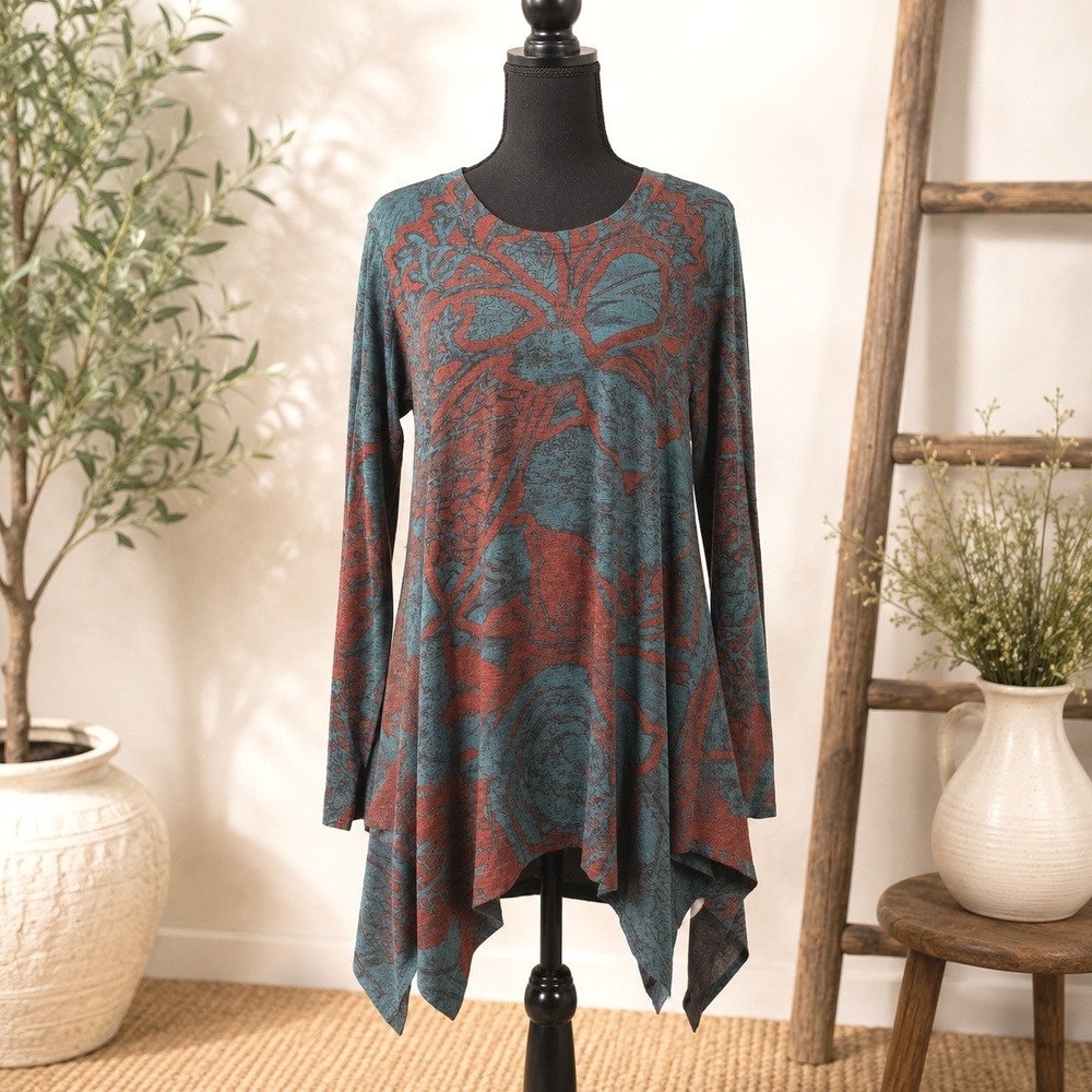 Soft Surroundings Oversized Tunic Top Size M Asymmetric Hem Boho Lagenlook Artsy